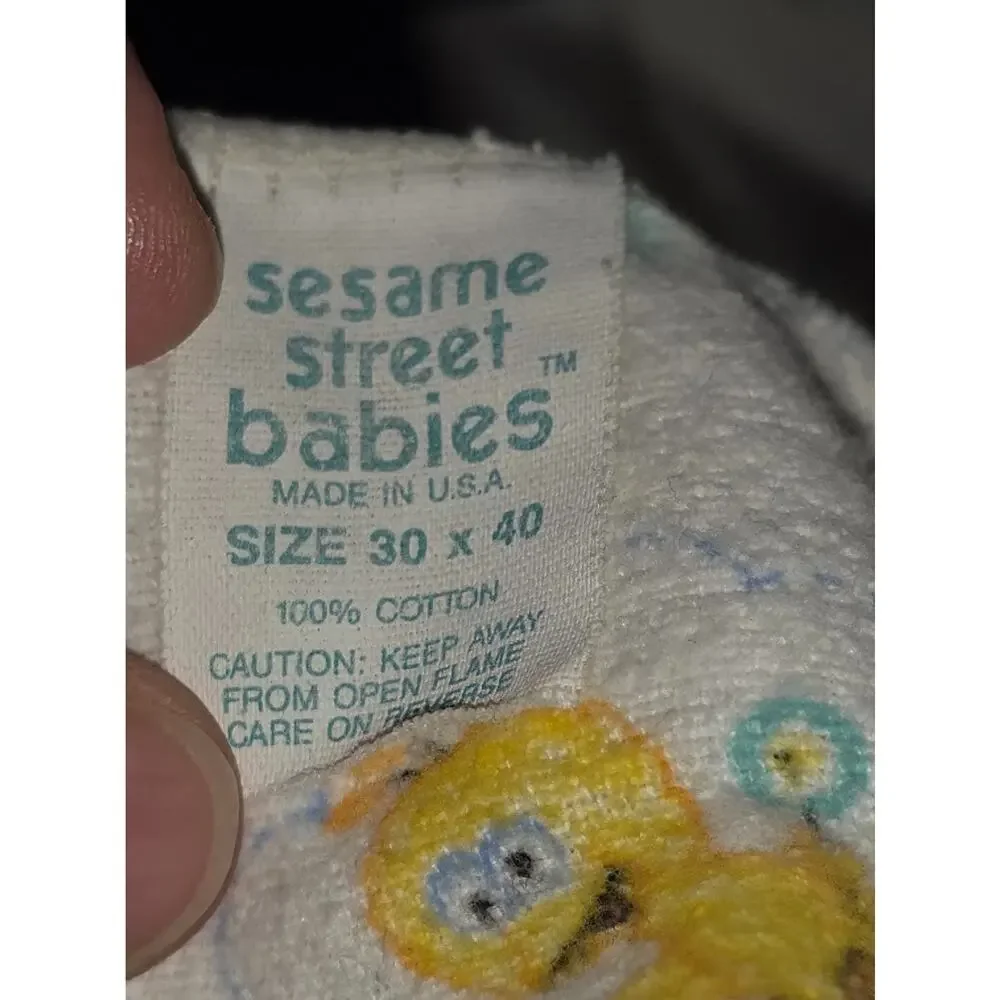 Vintage Sesame Street Babies Receiving Blanket Big Bird Cookie Monster Made USA